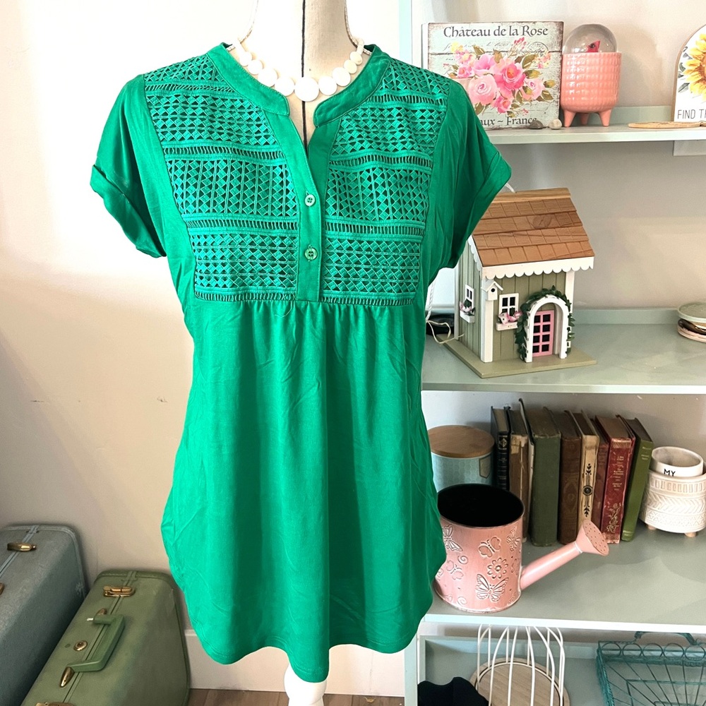 Chic Green Crochet Detail Blouse